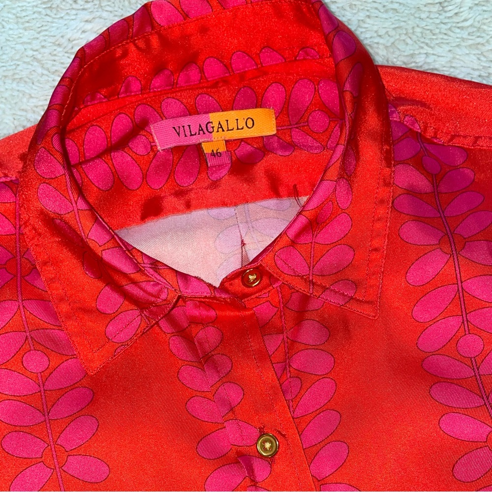 Vilagallo Orange & Pink Patterned Button Down Sat… - image 2